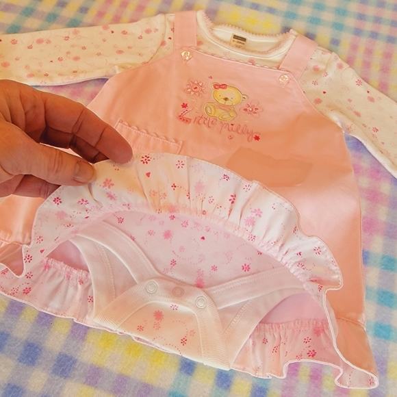 GEORGE ♡ Precious Pink 2pc Embroidered LITTLE MILLY Overalls 'n L|S Onesie 0-3M - Picture 13 of 16
